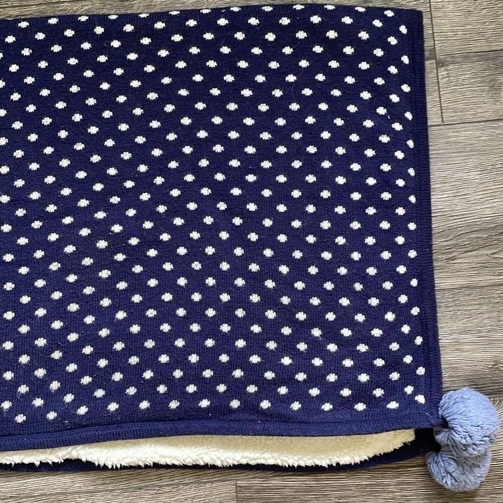 Pottery Barn | Navy Blue White Polka Dot Faux Fur Reversible Baby Blanket 30x40 - Picture 3 of 15